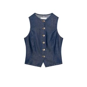 Zara gold button denim vest & Pleated denim shorts